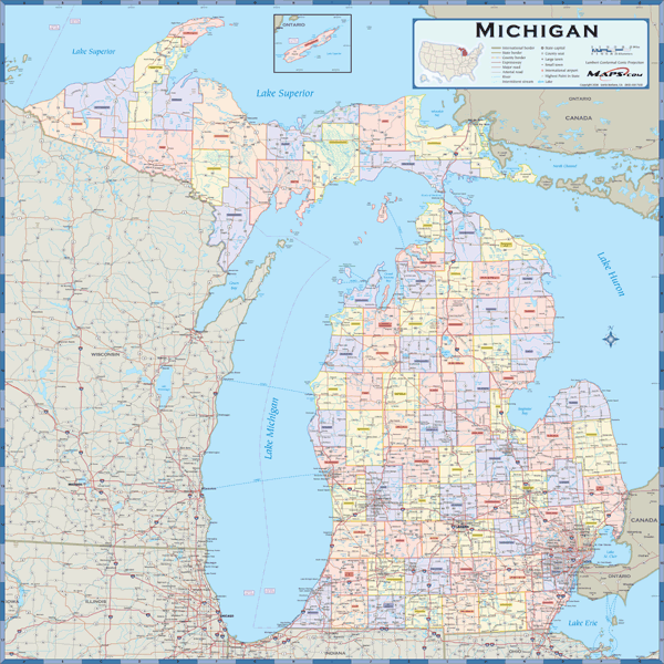 Michigan Counties Wall Map