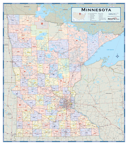 Minnesota Counties Wall Map