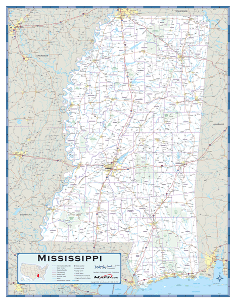 Mississippi County Highway Wall Map