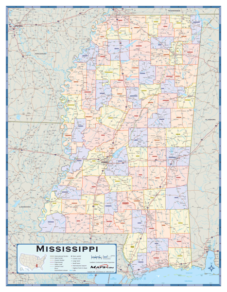 Mississippi Counties Wall Map