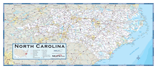 North Carolina County Highway Wall Map