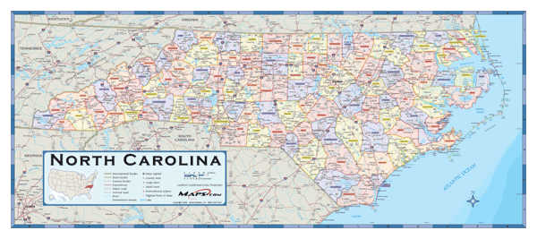 North Carolina Counties Wall Map