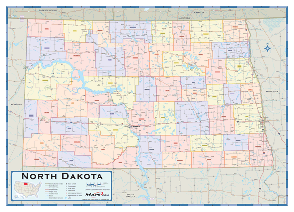 North Dakota Counties Wall Map