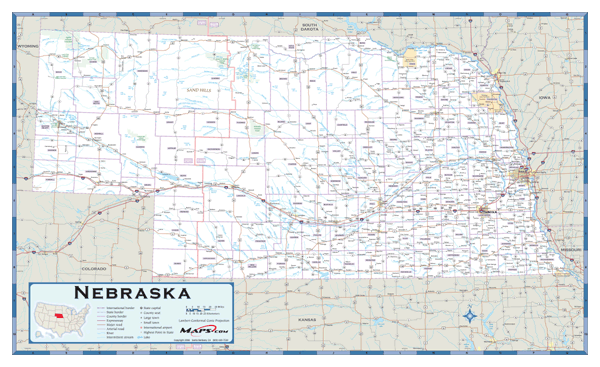 Nebraska County Highway Wall Map