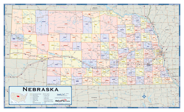 Nebraska Counties Wall Map