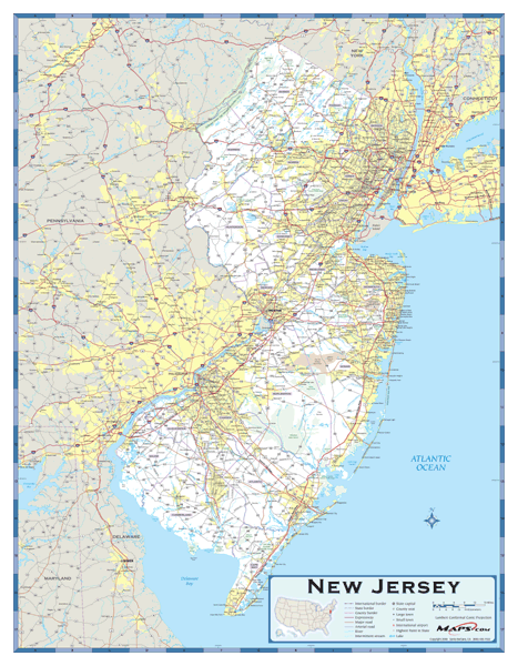 New Jersey County Highway Wall Map