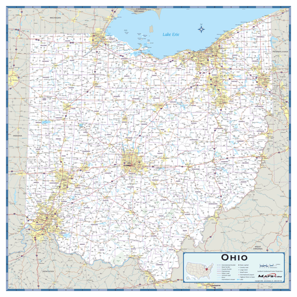 Ohio County Highway Wall Map