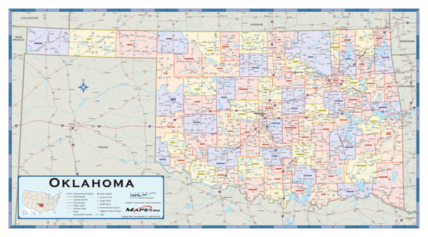 Oklahoma Counties Wall Map