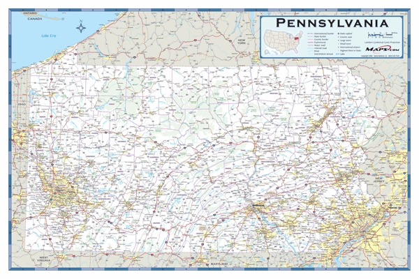 Pennsylvania County Highway Wall Map
