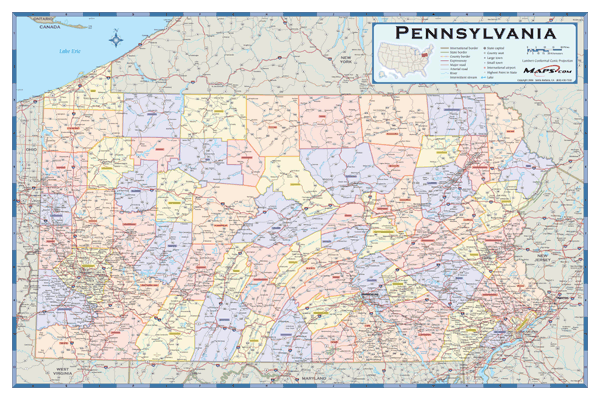 Pennsylvania Counties Wall Map