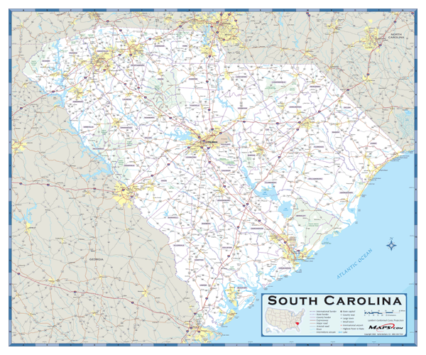 South Carolina County Highway Wall Map