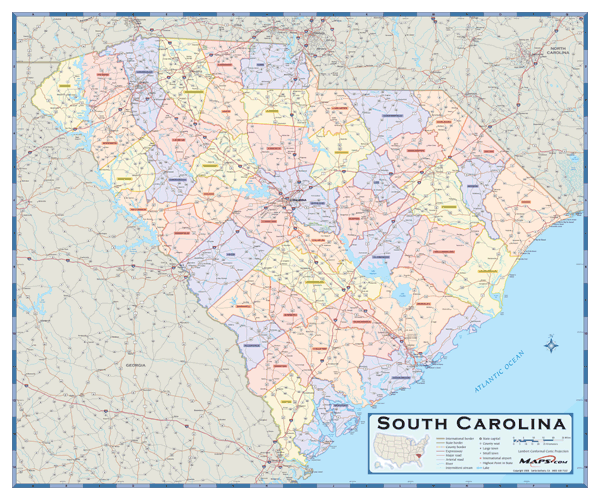 South Carolina Counties Wall Map