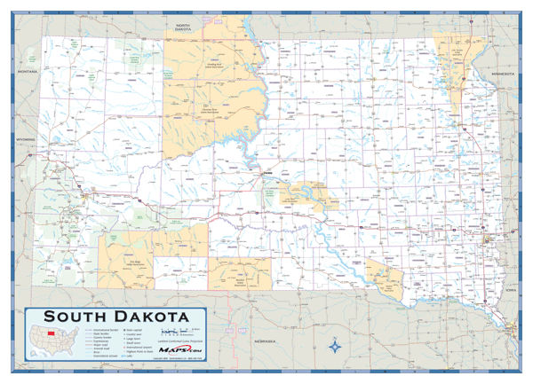 South Dakota County Highway Wall Map