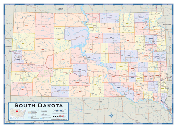 South Dakota Counties Wall Map