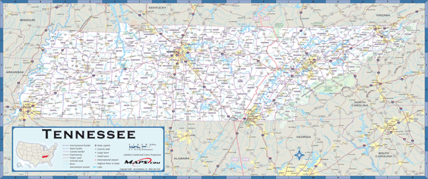 Tennessee County Highway Wall Map