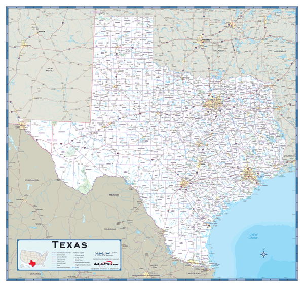 Texas County Highway Wall Map