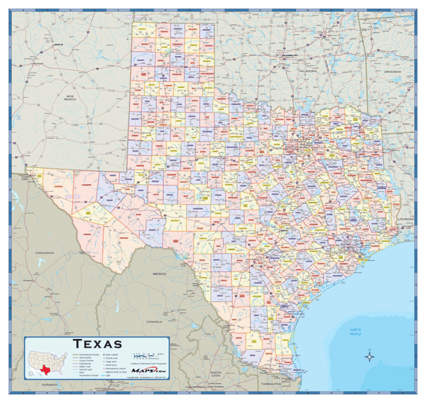 Texas Counties Wall Map