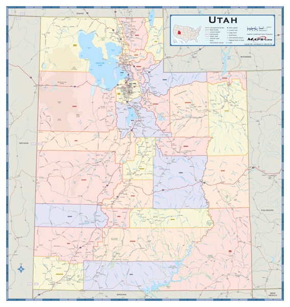 Utah Counties Wall Map
