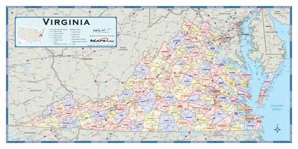 Virginia Counties Wall Map