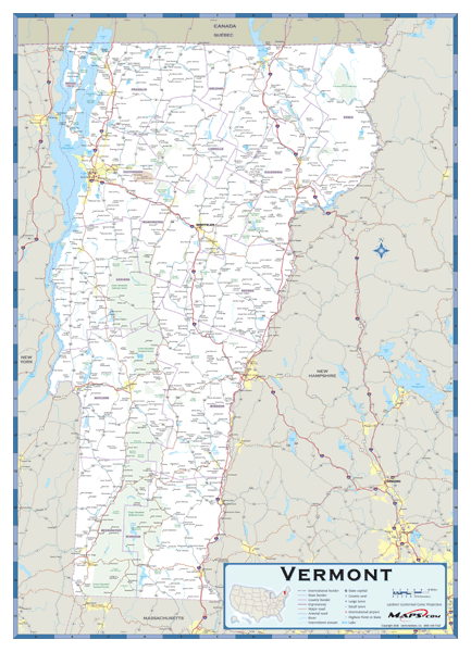 Vermont County Highway Wall Map