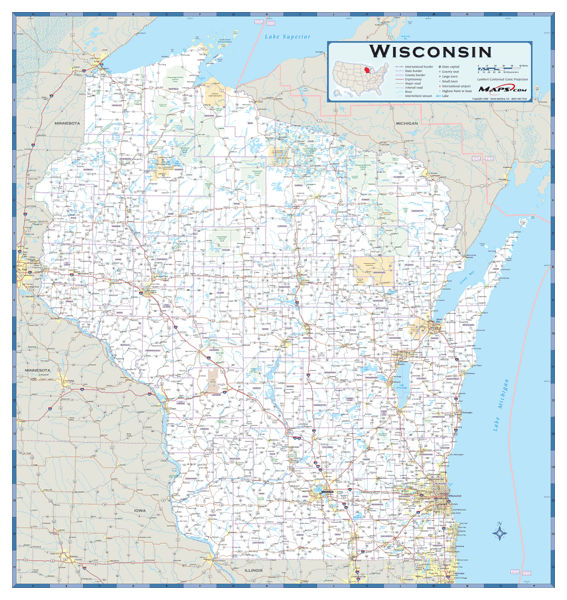 Wisconsin County Highway Wall Map