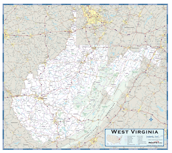 West Virginia County Highway Wall Map