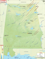Alabama Physical Wall Map
