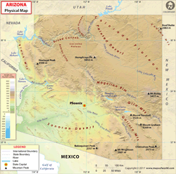 Arizona Physical Wall Map