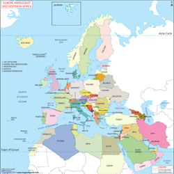 Europe, Northern Africa, Middle East Wall Map