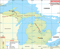Michigan Physical Wall Map