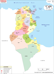 Tunisia Political Wall Map