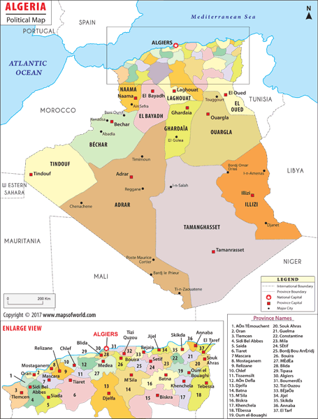 Algeria Political Wall Map