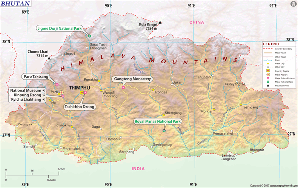 Bhutan Wall Map