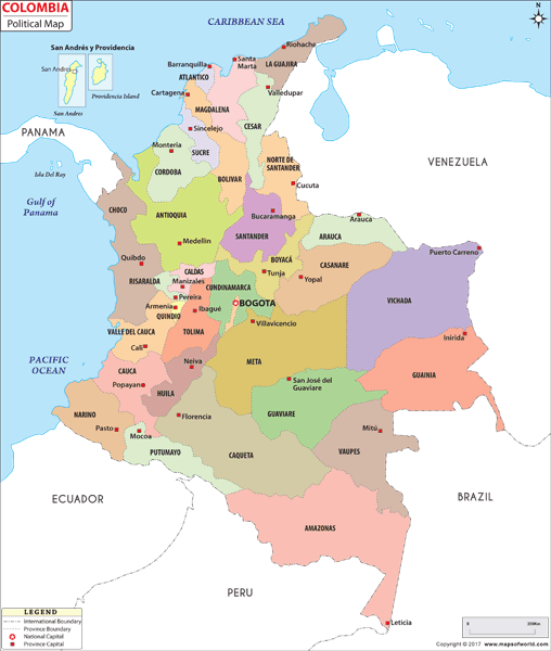Colombia Political Wall Map
