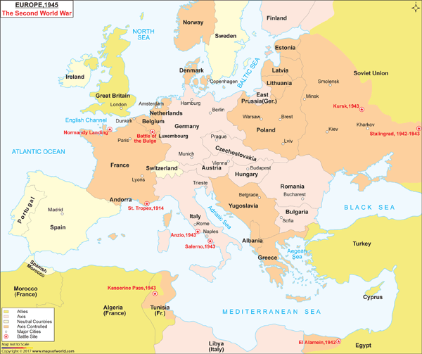 Europe 1945 and the Second World War Wall Map