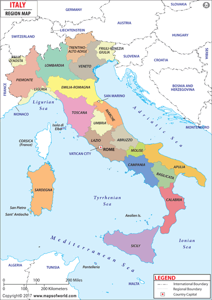 Italy Region Wall Map