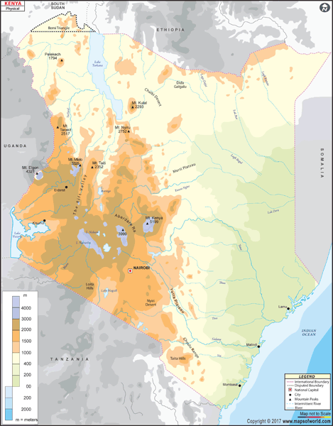 Kenya Physical Wall Map