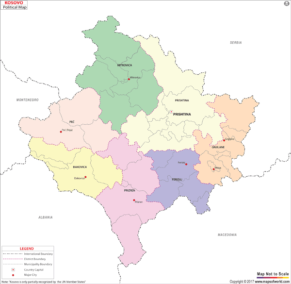 Kosovo Political Wall Map