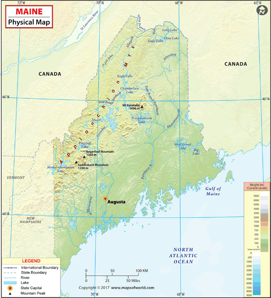Maine Physical Wall Map