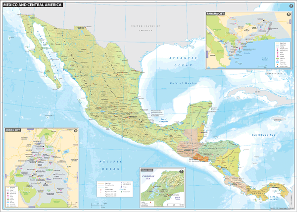 Mexico and Central America Wall Map