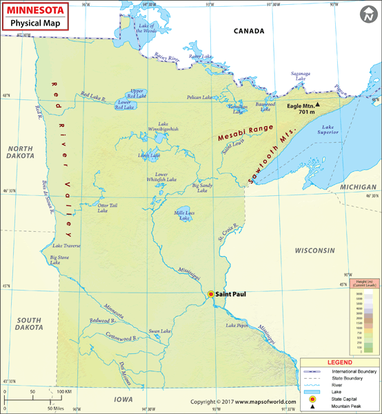 Minnesota Physical Wall Map