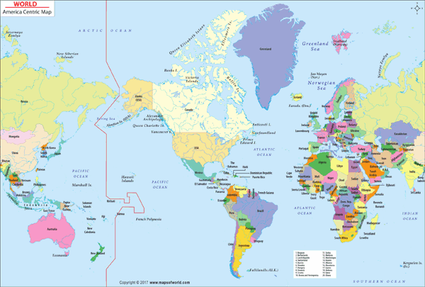 Pacific Centered World Wall Map