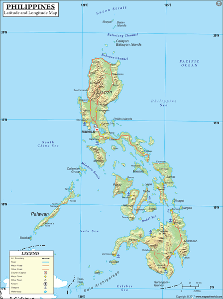 Philippines Latitude and Longitude Wall Map