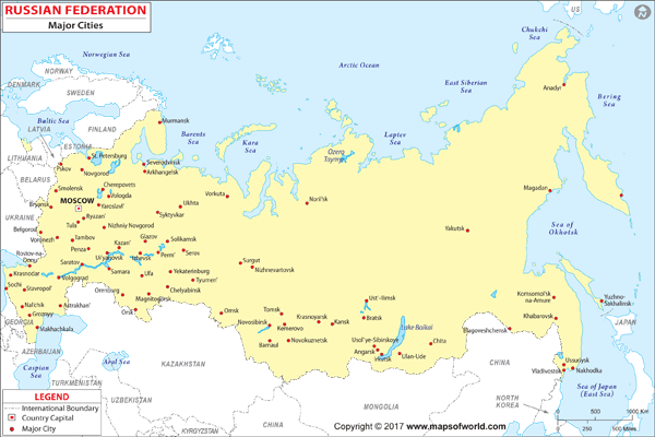 Russia Major Cities Wall Map