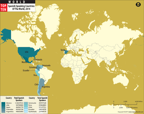 Spanish Speaking Countries of the World Wall Map