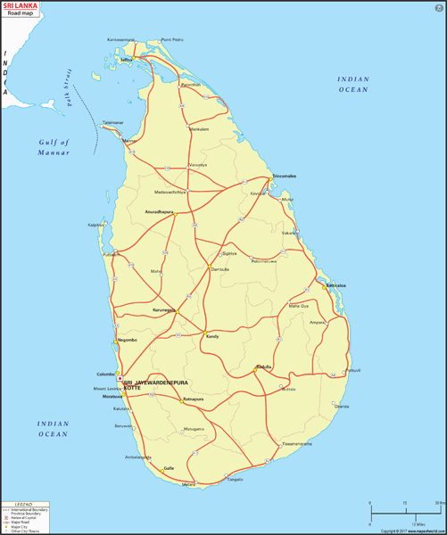 Sri Lanka Road Wall Map