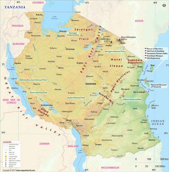 Tanzania Wall Map by Maps of World - MapSales