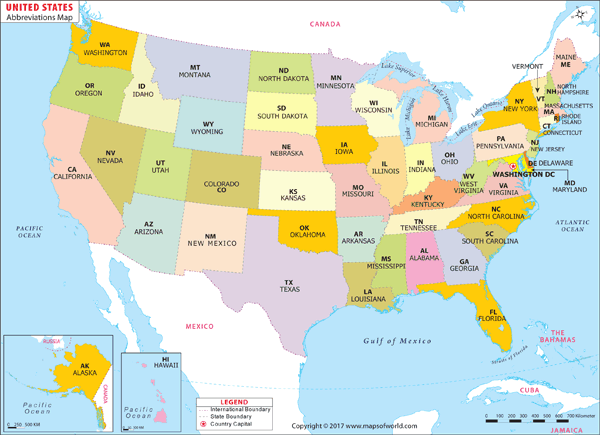 United States Abbreviations Wall Map