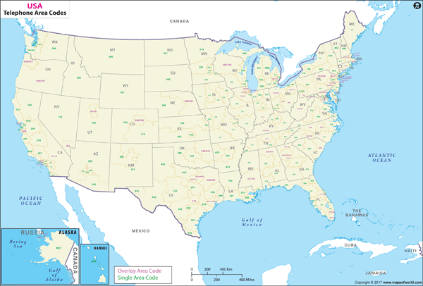 USA Telephone Area Code Wall Map