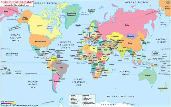 World in Spanish Wall Map